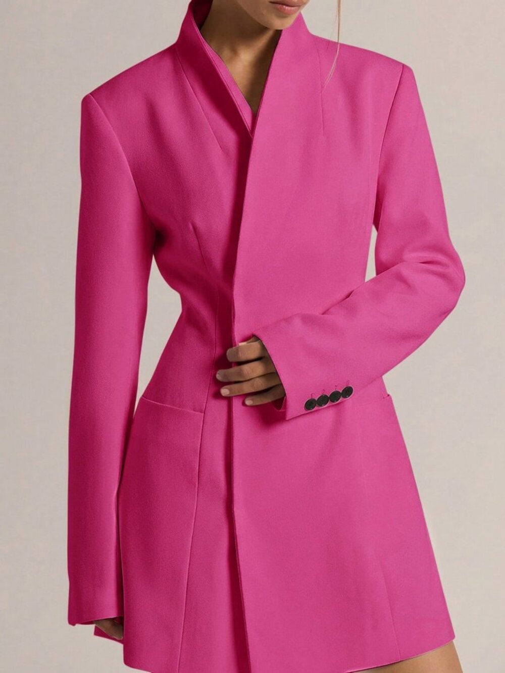 Pink Elegant Women's Blazer Dress with Cinched Waist - Picture 3 of 6